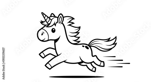 Cute Cartoon Unicorn Running with Flowing Mane and Tail.
