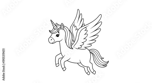 Cute Flying Unicorn with Wings Illustration.