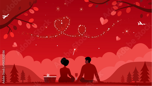 Romantic couple enjoying a lovely evening together outdoors