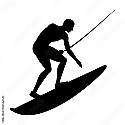 Wakeboard Silhouette Isolated on White Background.