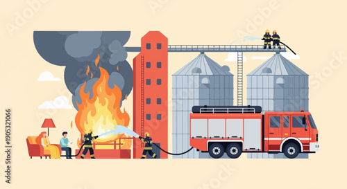 Firefighters battle industrial blaze, rescue trapped civilians from burning building