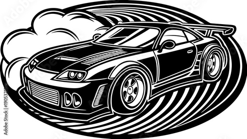 Japanese JDM Drift Sportscar Vector Silhouette Badge Illustration