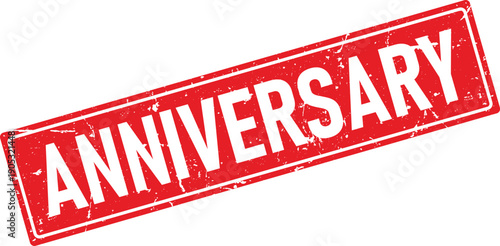 Red Anniversary Rectangular Rubber Stamp Impression with Rough Texture Isolated on White