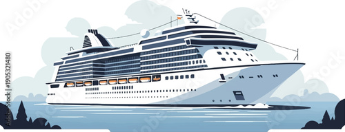 Large passenger ship sailing on a calm sea under cloudy skies