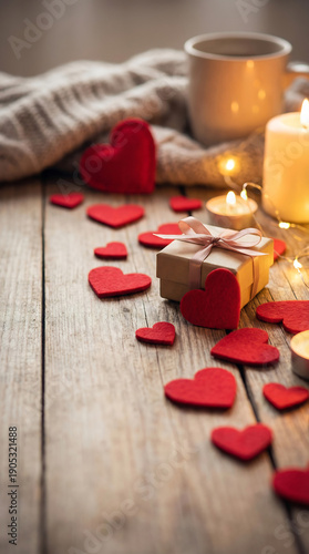 Romantic Valentine’s Day Card on Wooden Table with Copy Space