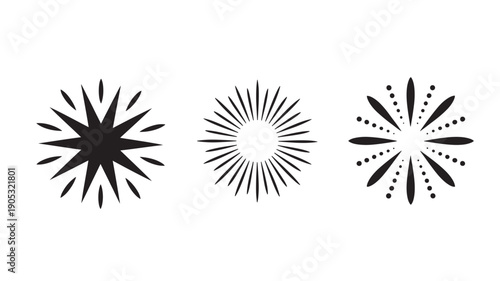 Vector Illustration Of Three Black Explosion Burst Icons On White Background For Graphic Design And Digital Effects