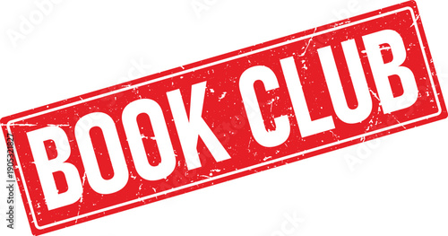 Distressed Red Rectangular Rubber Stamp with Book Club Text on White