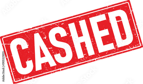 Red Rectangular Rubber Stamp Impression with CASHED Text on Transparent Background