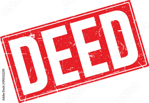 Red Distressed Rectangular Rubber Stamp Impression with the Word DEED Isolated on White