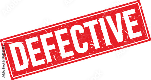 Red Rectangular Rubber Stamp with DEFECTIVE Text, Distressed Style, Isolated on White