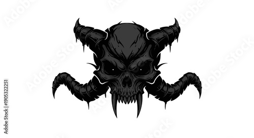 Dark Demonic Skull with Spiky Horns and Fangs.