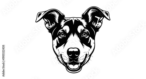 Detailed Black and White Illustration of a Dogs Face.