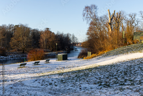 Photography Scenic view of snowy park in the morning.