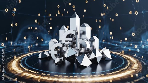 Wallpaper Mural Futuristic digital landscape with abstract geometric shapes and binary code Torontodigital.ca