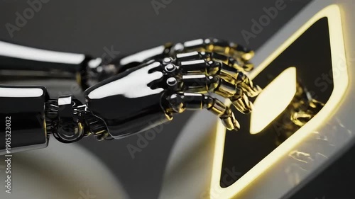 Wallpaper Mural Futuristic robotic hands interacting with a glowing touchscreen Torontodigital.ca