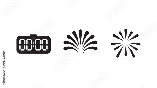 Vector Illustration Of Digital Timer And Two Explosive Burst Icons For Time Management And Dynamic Concepts