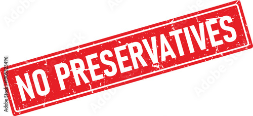 Distressed Red Rubber Stamp Impression with No Preservatives Text on White