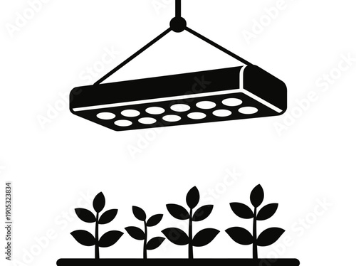 Indoor Gardening Scene with Grow Light and Seedlings.eps Illustration
