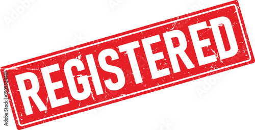 Registered Text in Red Distressed Rectangular Rubber Stamp Impression on White Background