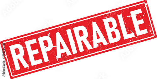 Red Repairable Rectangular Rubber Stamp Impression with Distressed Texture on Isolated Background