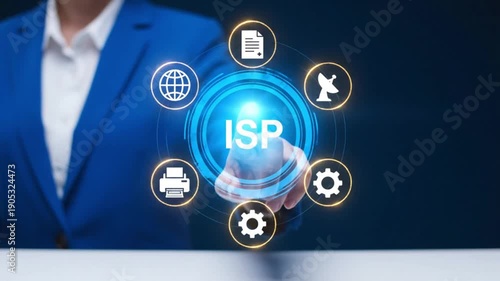 Businessman in blue suit pointing forward confidently