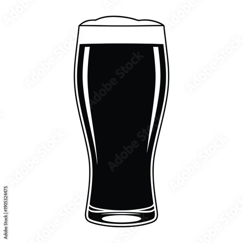 Black Silhouette Pint Glass of Dark Beer with Foam Vector Illustration