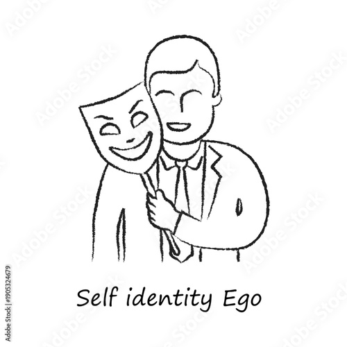 Self Identity and Ego Outline Icon – Personality and Role Awareness Line Vector