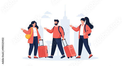 Vector illustration of people traveling during Chinese Spring Festival Day with festive Asian background and various transportation, conveying a joyful holiday mood.
