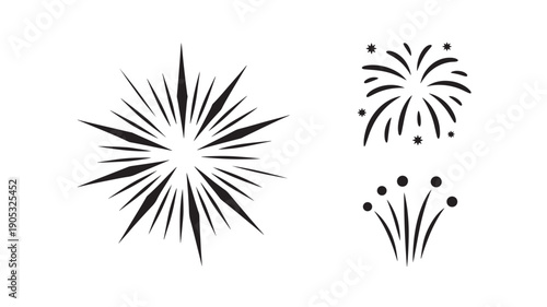 Black Vector Illustration Of Firework Explosions For Celebratory And Party Concepts