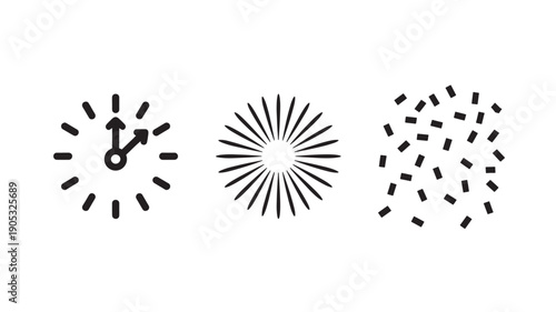 Vector Illustration Of Three Different Black Burst Icons On White Background For Graphic Design And Digital Effects