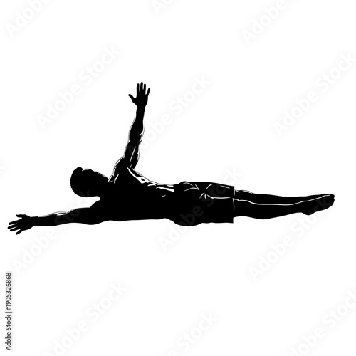 Silhouette of a person performing a swimming exercise on a white background