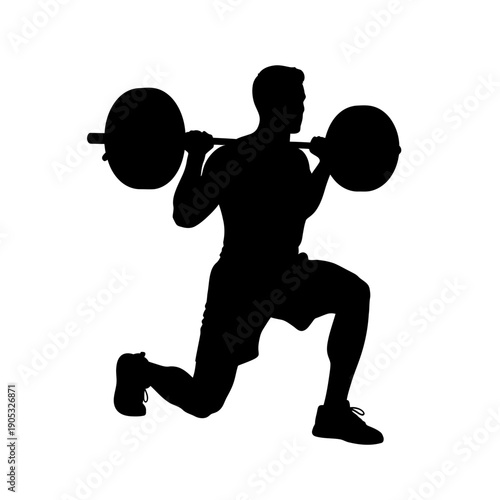 Dynamic silhouette of an athlete performing a barbell lunge, symbolizing strength and fitness