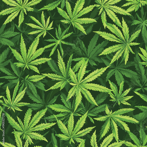 Green marijuana leaves - vector pattern , Cannabis plant background , , vector style simple color