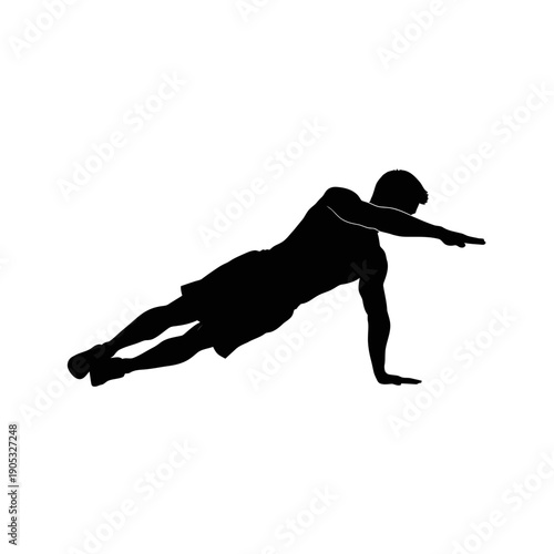 Vector silhouette of a man performing a side plank for core workout, fitness training, and physical conditioning