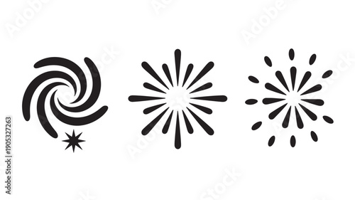 Black Vector Illustration Of Three Abstract Explosive Burst Icons For Graphic Design And Animation