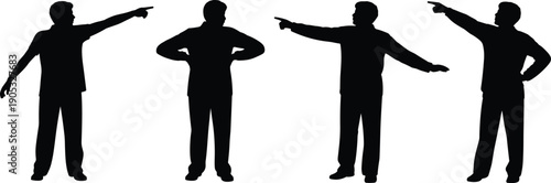 Man pointing silhouette collection standing male gestures isolated on white background communication direction pose illustration design element set for concept
