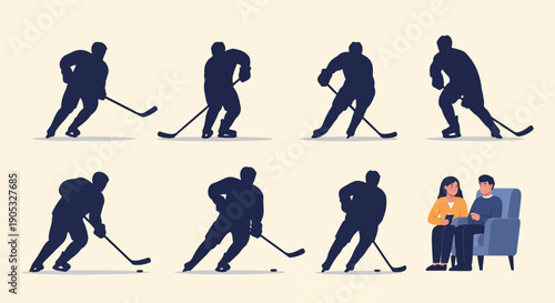 Hockey players and a couple watching a game