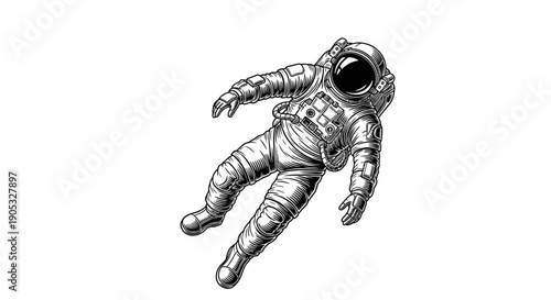 Detailed Illustration of an Astronaut Floating in Outer Space.