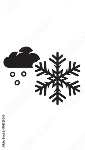 Minimal black weather icons showing a snow cloud and a large snowflake.