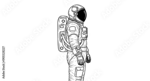 Detailed Illustration of Astronaut in Space Suit Side View.