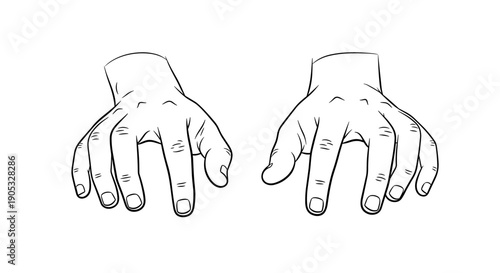 Detailed Illustration of Two Human Hands Reaching Down.