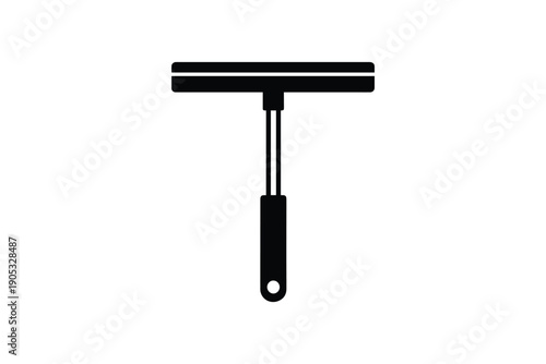 Window squeegee silhouette on white background, simple black and white design with cleaning theme and sharp lines
