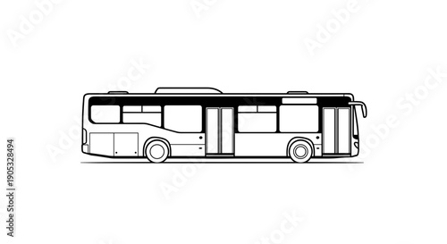 Detailed Line Art Illustration of a Modern City Bus.