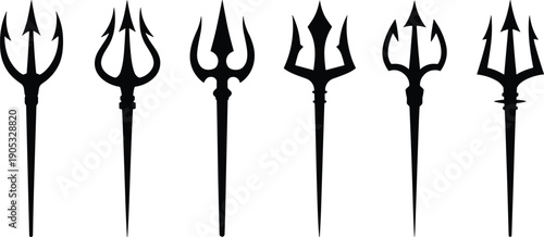 Trident silhouette collection mythological spear weapon symbols isolated on white background fantasy emblem illustration design element set for decoration