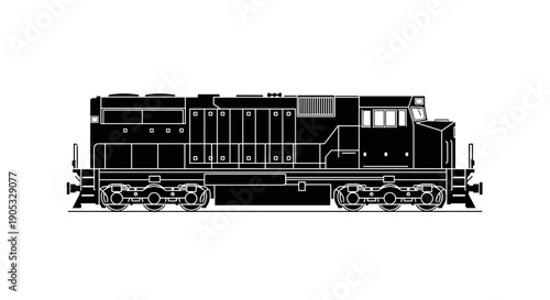 Detailed Silhouette of a Modern Diesel Locomotive Engine.