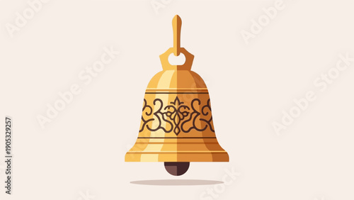 Ornate golden bell with decorative patterns on a plain background