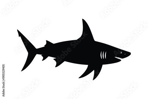 Shark silhouette swimming in ocean water isolated on white background predatory sea creature wildlife graphic