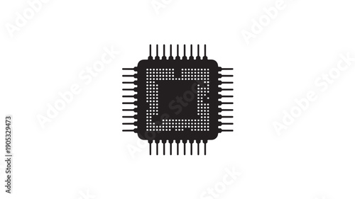 Microchip processor in minimalist design with dark gray color on white background for technology illustration