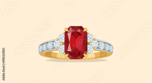 Gold ring with central ruby and surrounding diamonds