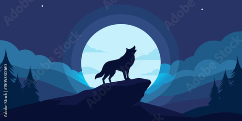 Stunning wolf silhouette against moonlit sky high resolution photo
